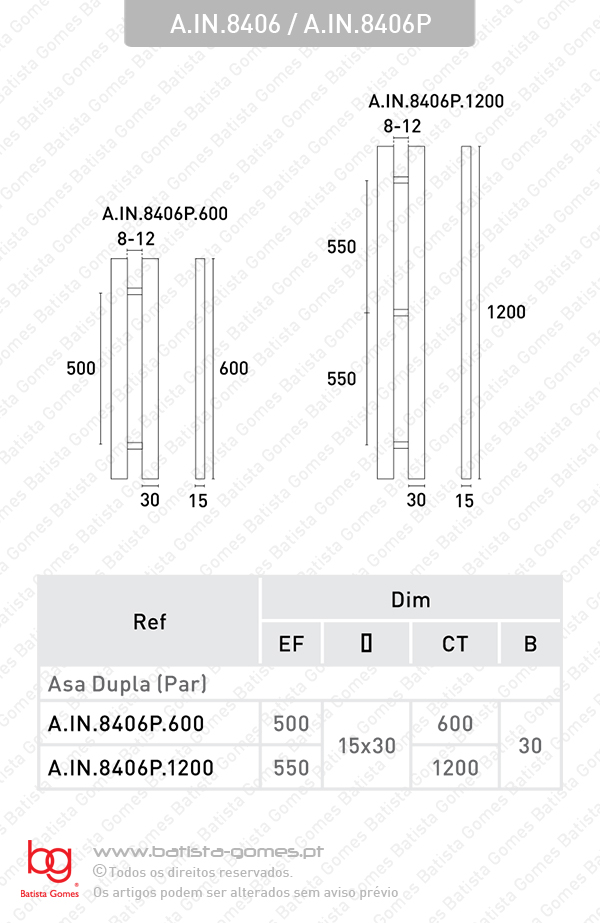 Asa dupla para portas - INOX
